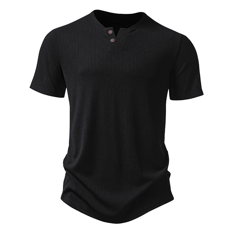 Herren hochwertiges Kurzarm-Henley-Shirt aus strukturiertem Material Aliams