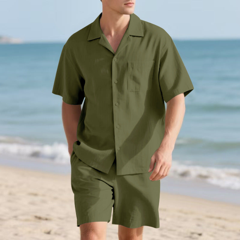 Herren elegantes Freizeit-Langarm-Shirt und Shorts-Set mit komfortablem elastischen Bund Aliams