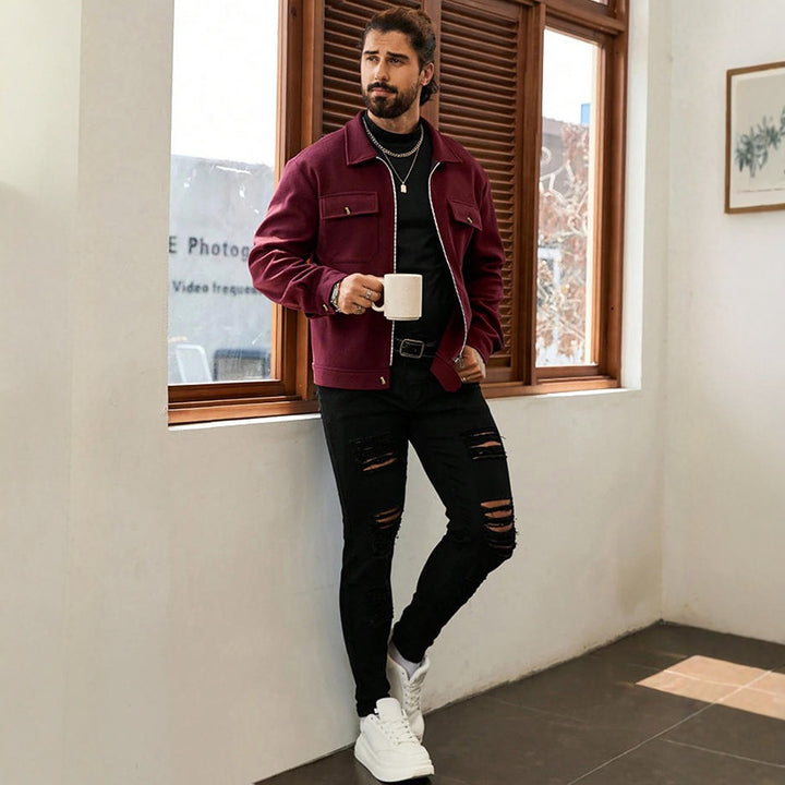 Herren City-Stil Jacke mit verstecktem Reißverschluss von Aliams