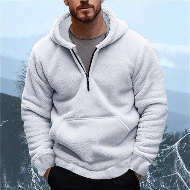 Herren Fleece-Hoodie mit tiefem Reißverschluss und praktischer Kängurutasche Aliams