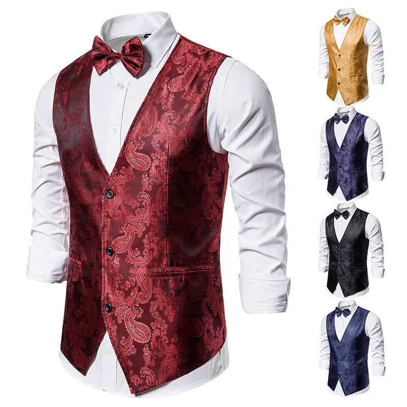 Herren Elegante Weste mit paisley Muster und passendem Fliegenband Aliams
