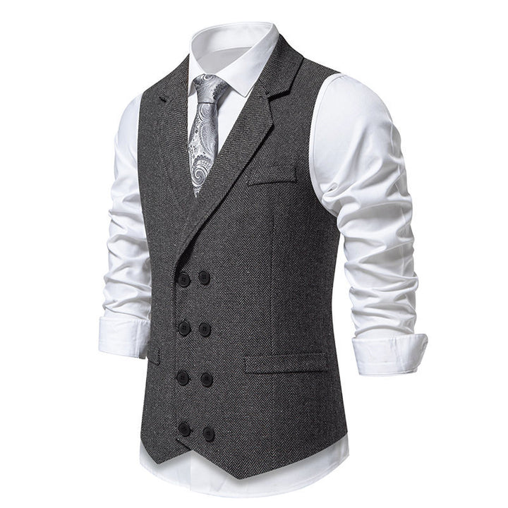 Herren elegante Herringbone-Weste mit doppelter Knopfleiste Aliams