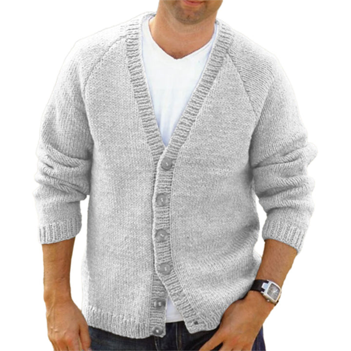 Herren gemütlicher Strickcardigan mit tiefem V-Ausschnitt und Knopfdetails Aliams