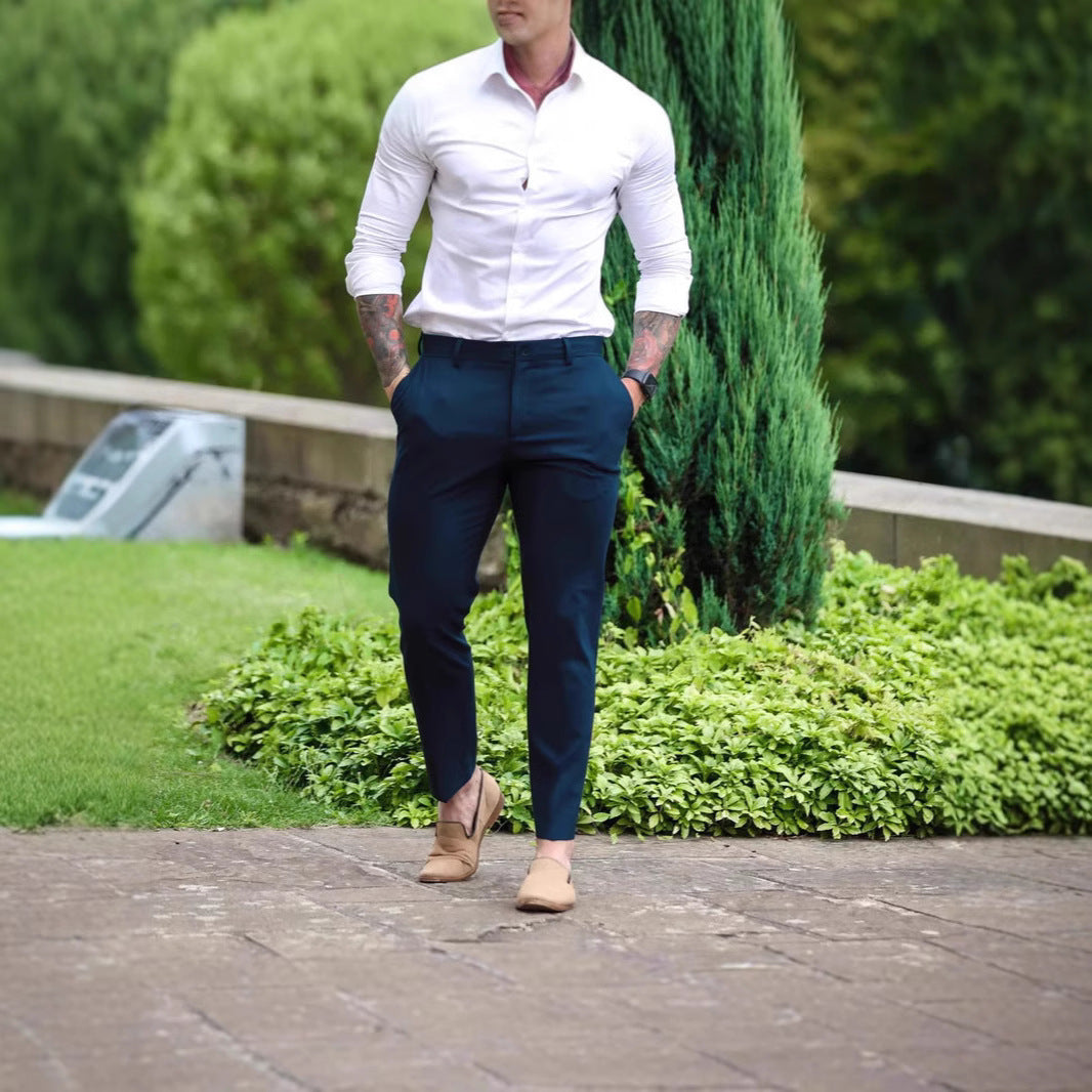 Herren Slim Fit Trousers aus elastischem Material mit seitlichen Taschen Aliams