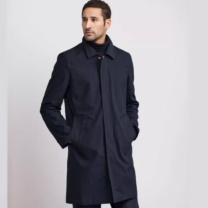 Herren eleganter Übergangsmantel mit praktischem Stehkragen und versteckten Taschen Aliams