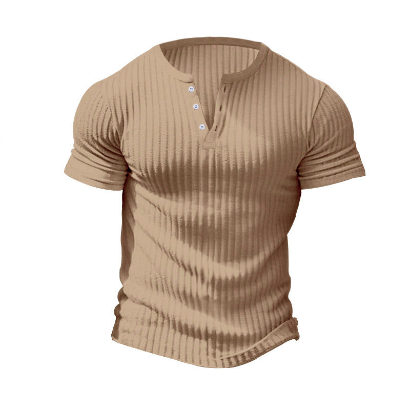 Herren Kurzarm Henley-T-Shirt mit strukturiertem Rippdesign Aliams