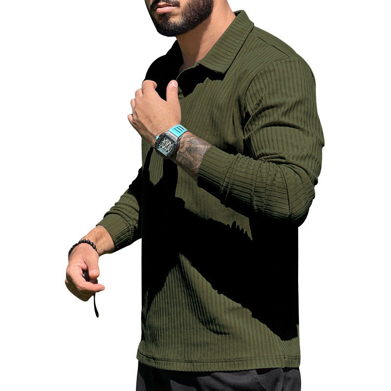 Herren sportliches Langarm-Polo mit Rippstruktur Aliams