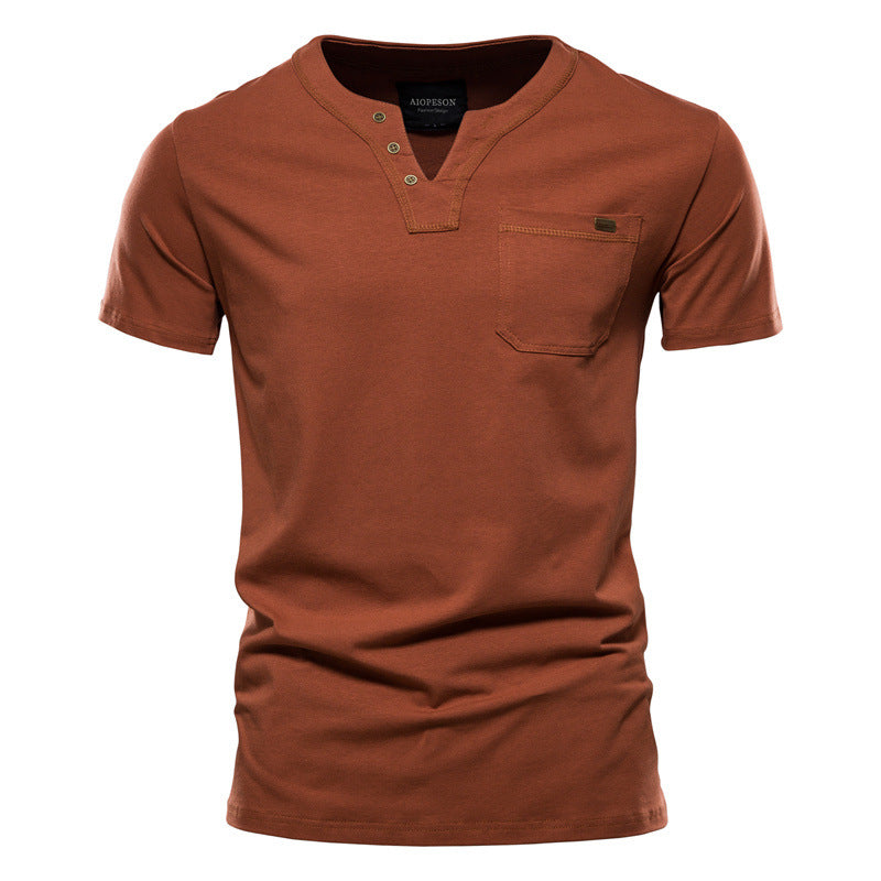 Herren Kurzarm-Shirt mit modernem Henley-Ausschnitt und Brusttasche Aliams