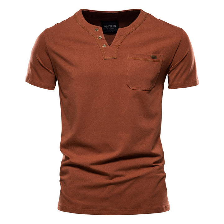 Herren Kurzarm-Shirt mit modernem Henley-Ausschnitt und Brusttasche Aliams