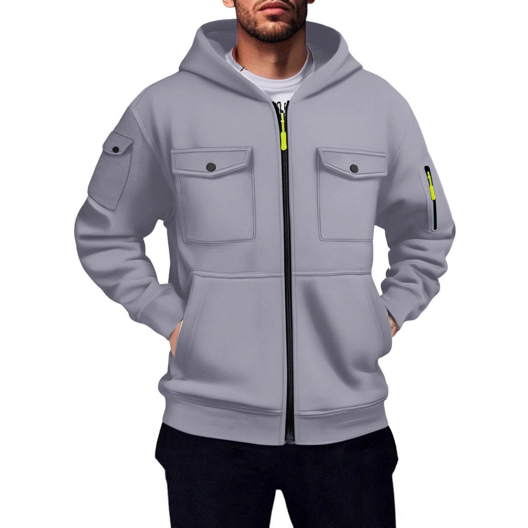 Herren praktische Kapuzenjacke mit vielseitigen Taschen Aliams