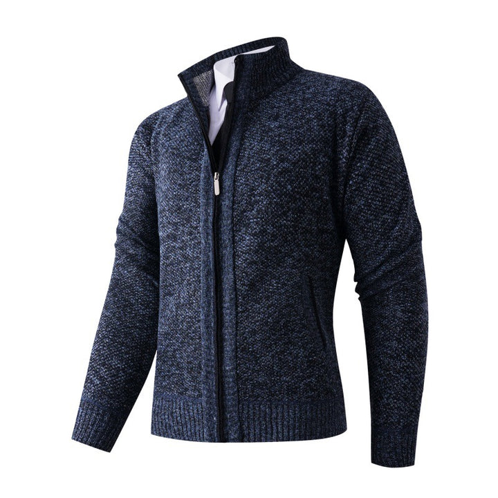 Herren stylische Strickjacke mit hohem Kragen und praktischen Taschen Aliams