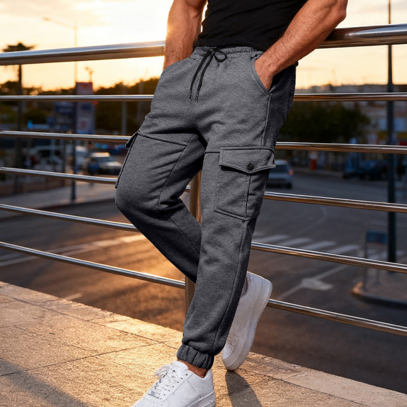 Herren Cargo-Jogginghose mit verstellbarem Bund und seitlichen Taschen Aliams