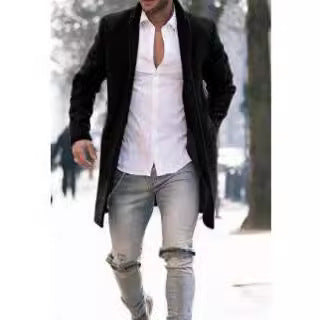 Herren eleganter Manhattan-Mantel mit seitlichen Taschen und schmalem Schnitt Aliams