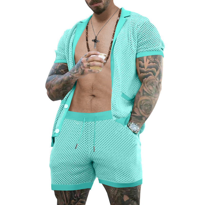 Herren luftiges Sommer-Set mit Netzdesign und elastischem Bund Aliams