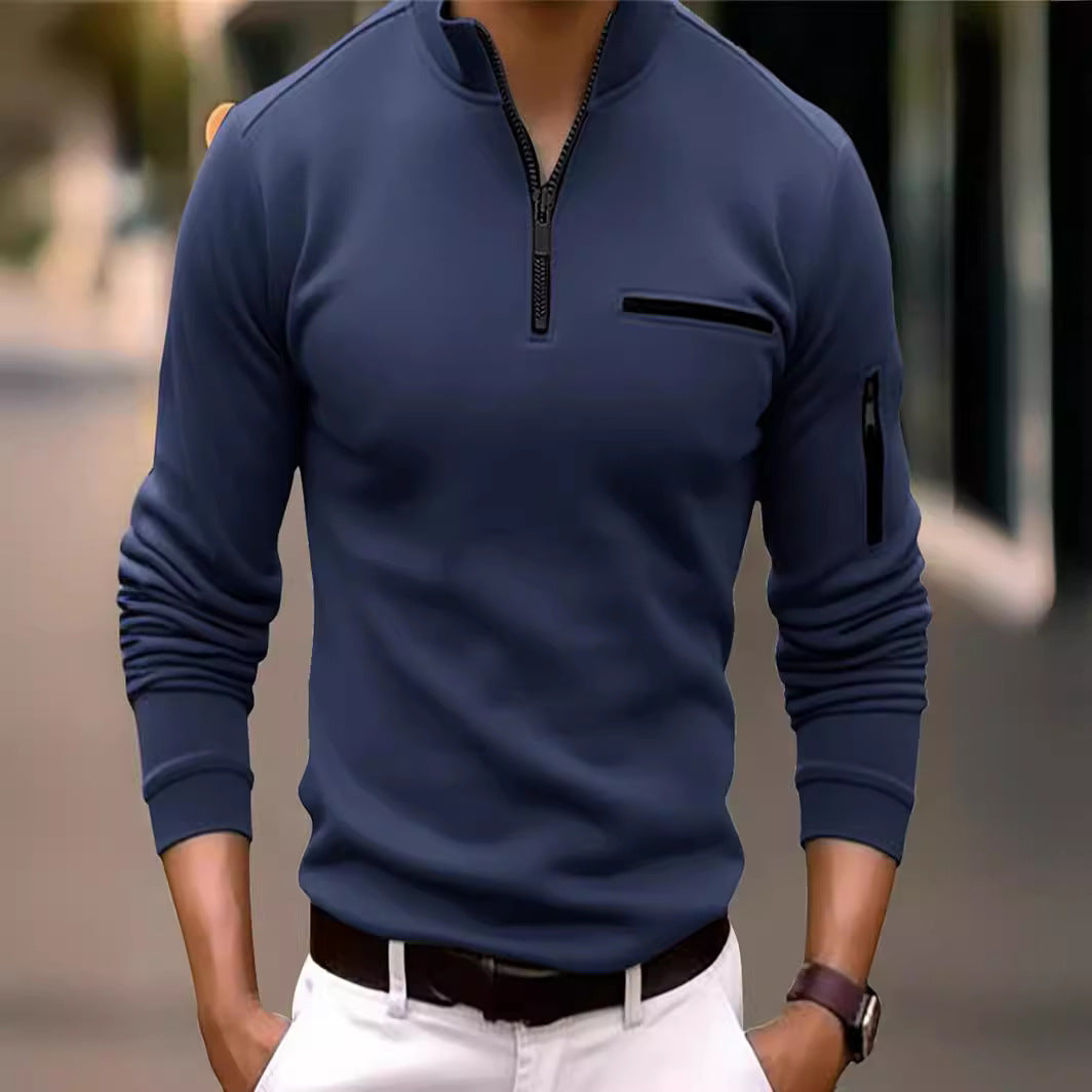 Herren Sweatshirt mit modernem Stehkragen und praktischen Reißverschlusstaschen Aliams