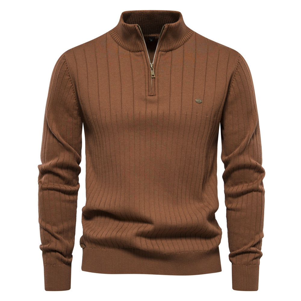 Herren Pullover mit eleganter Rippstruktur und halbem Reißverschluss Aliams