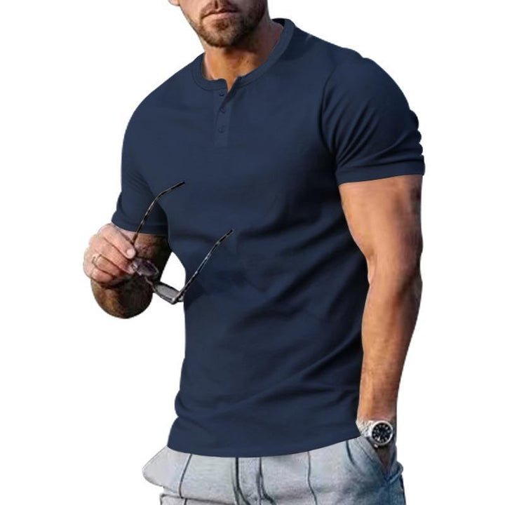 Herren Kurzarm-Henley-T-Shirt aus hochwertigem Baumwollmix mit knöpfbarer Ausschnitt Aliams