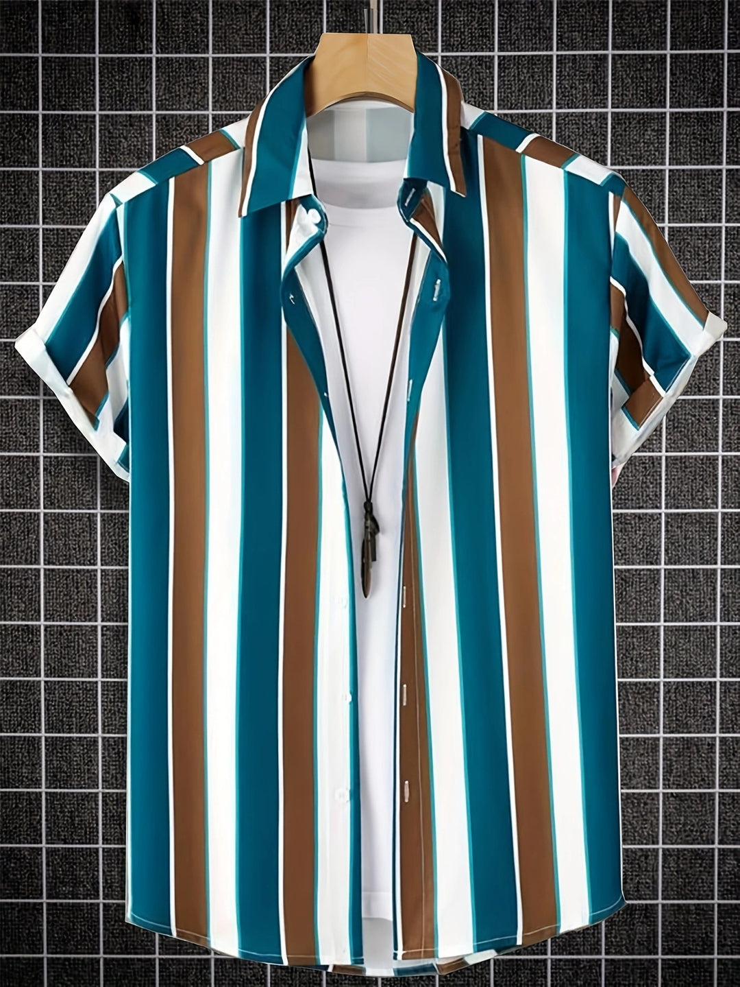 Herren Kurzarmhemd mit auffälligem Streifenmuster und lockerer Passform Aliams