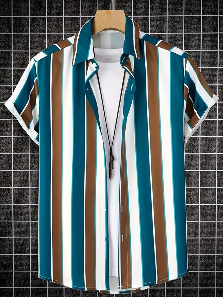 Herren Kurzarmhemd mit auffälligem Streifenmuster und lockerer Passform Aliams