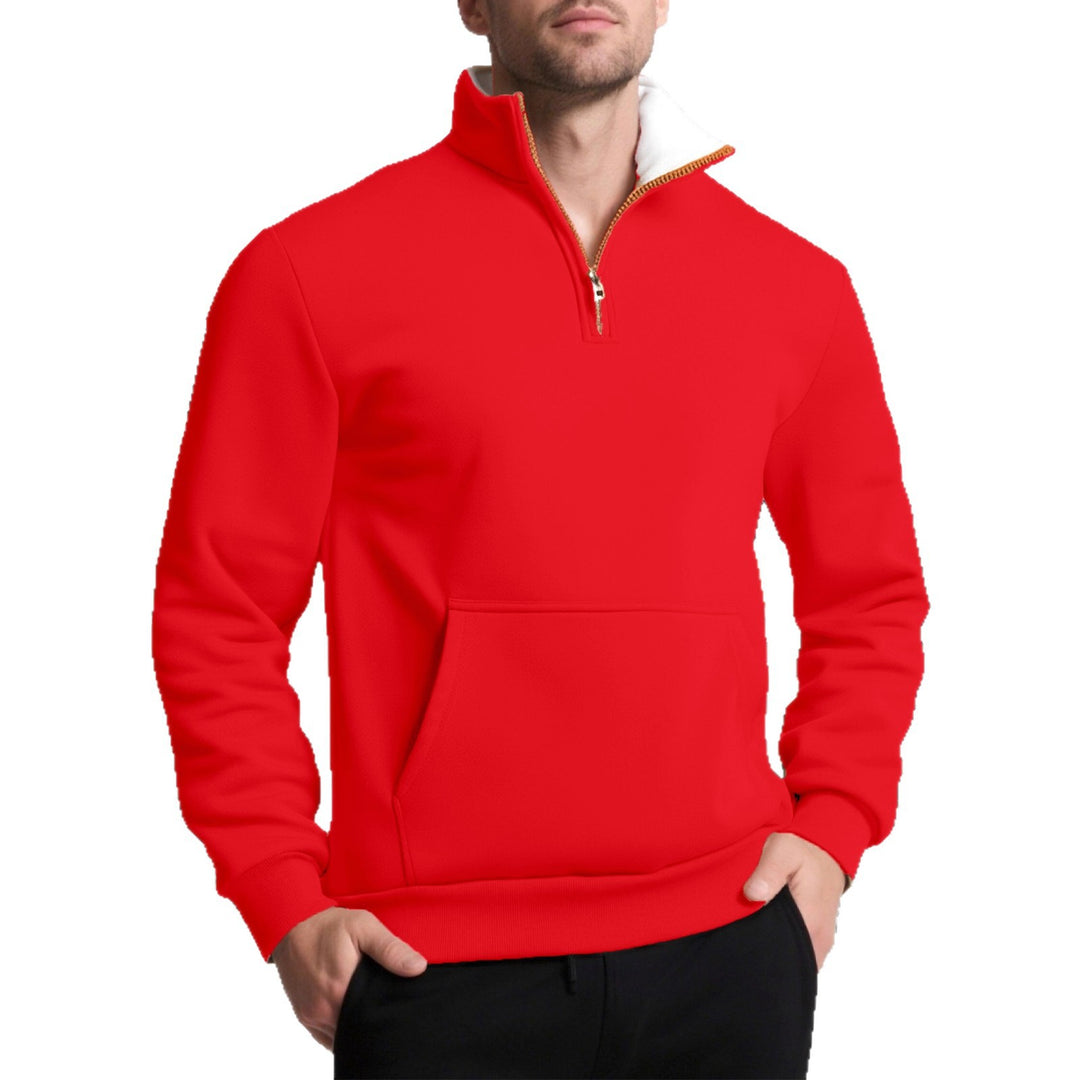 Herren sportlicher Sweatpullover mit innovativem Kragen und praktischer Kängurutasche Aliams