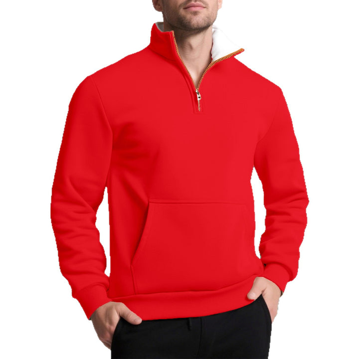 Herren sportlicher Sweatpullover mit innovativem Kragen und praktischer Kängurutasche Aliams