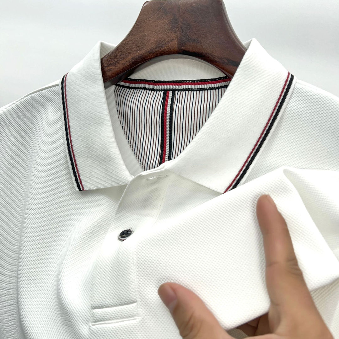 Herren elegantes Langarm-Polo mit modernem Kragen und stylischen Akzenten Aliams