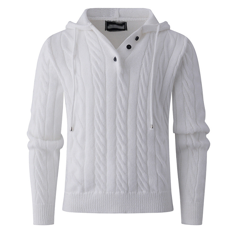 Herren stylischer Strickpullover mit Kapuze und Knopfdetails Aliams