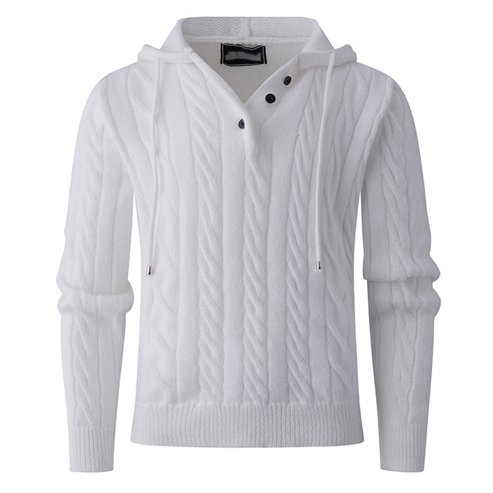 Herren stylischer Strickpullover mit Kapuze und Knopfdetails Aliams
