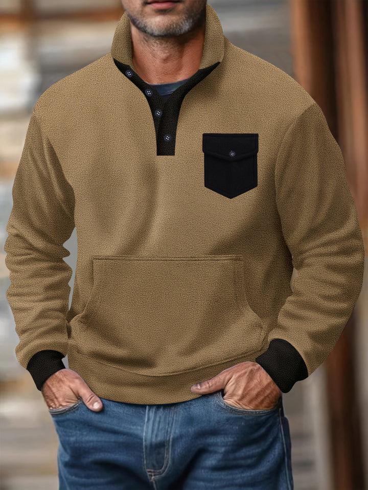 Herren Sweatshirt mit modischem Stehkragen und aufgesetzter Tasche Aliams