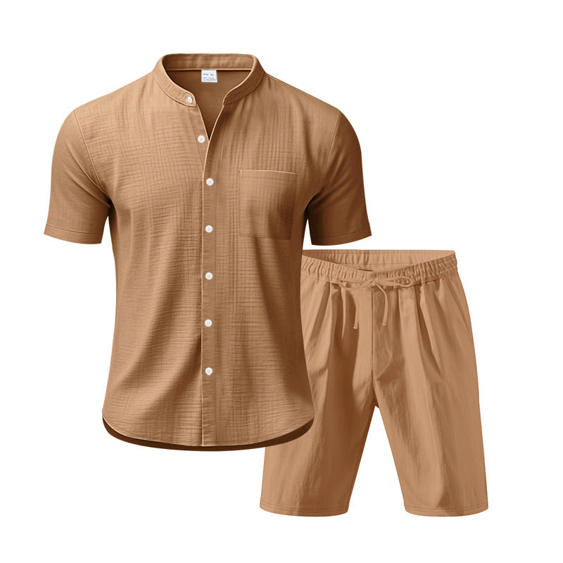 Herren Freizeit Outfit mit kurzärmligem Button-Down-Hemd und elastischen Shorts Aliams