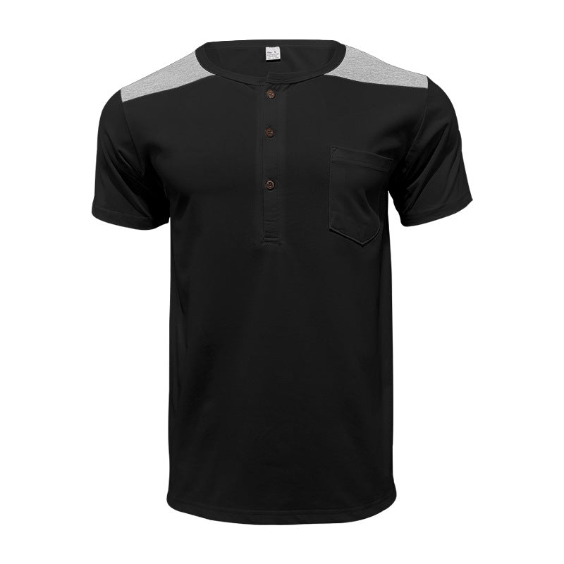 Herren Kurzarm-Henley-T-Shirt mit modischem Knopfdesign und praktischer Brusttasche Aliams