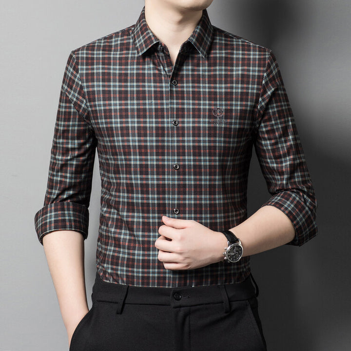 Herren elegantes kariertes Hemd mit Button-Down-Kragen Aliams