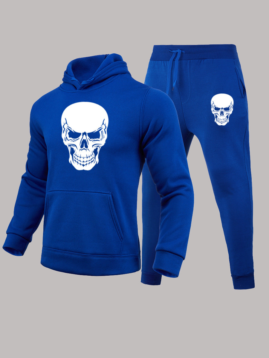 Herren Hoodie und Jogginghose Set mit künstlerischem Totenkopf-Design Aliams