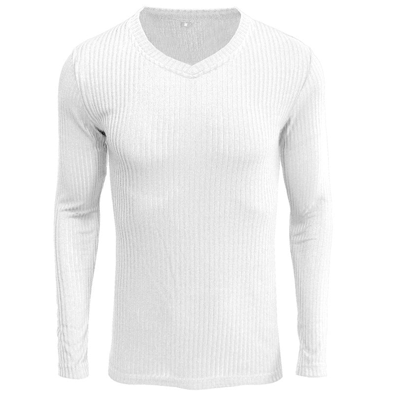 Herren V-Ausschnitt Langarmstrickpullover mit geripptem Design Aliams