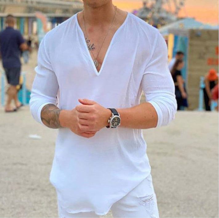 Herren V-Ausschnitt Langarmshirt mit lässigem Schnitt Aliams