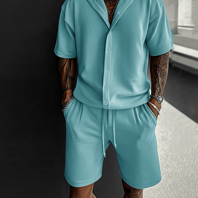 Herren komfortables Kurzarm-Set mit lässigem Hoodie und Shorts Aliams