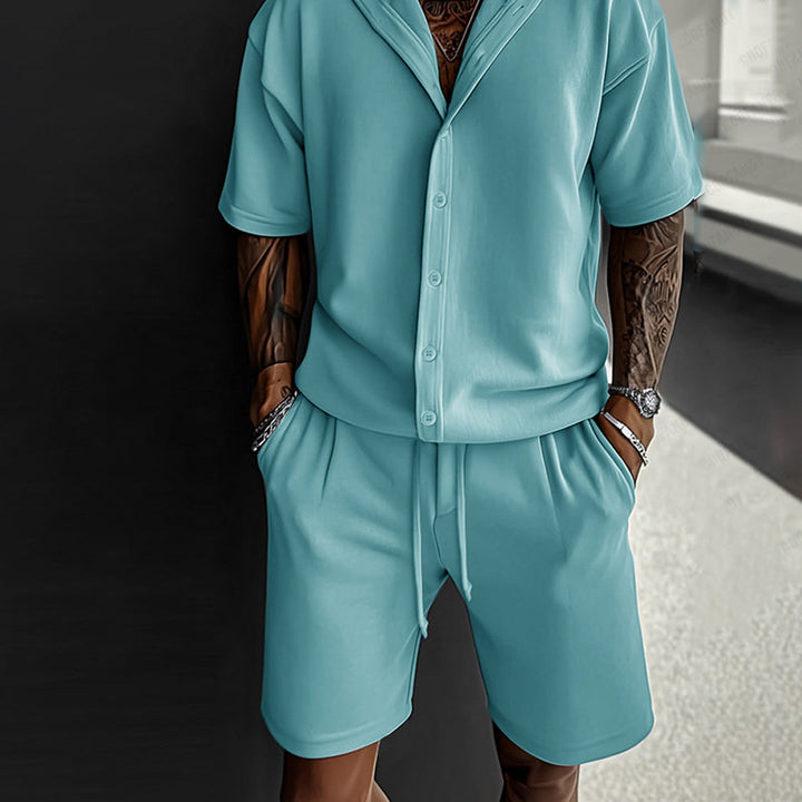 Herren komfortables Kurzarm-Set mit lässigem Hoodie und Shorts Aliams