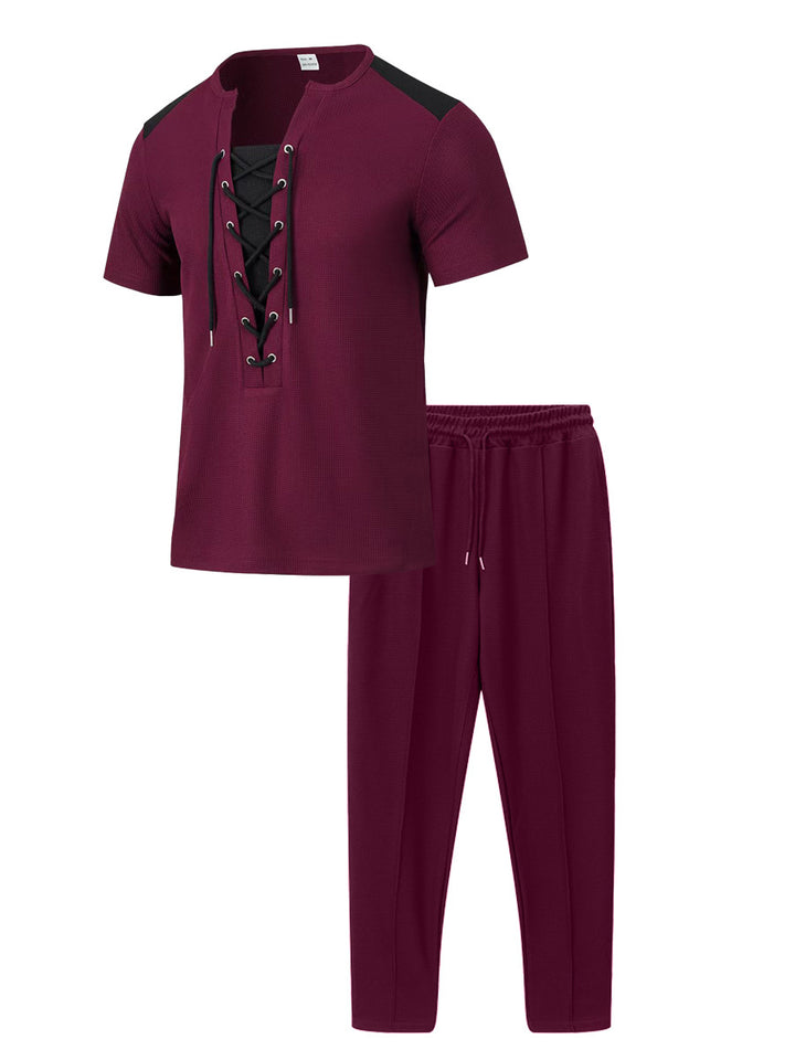 Herren Sportliches Zwei-Teiliges Set mit dekorativer Schnürung Aliams