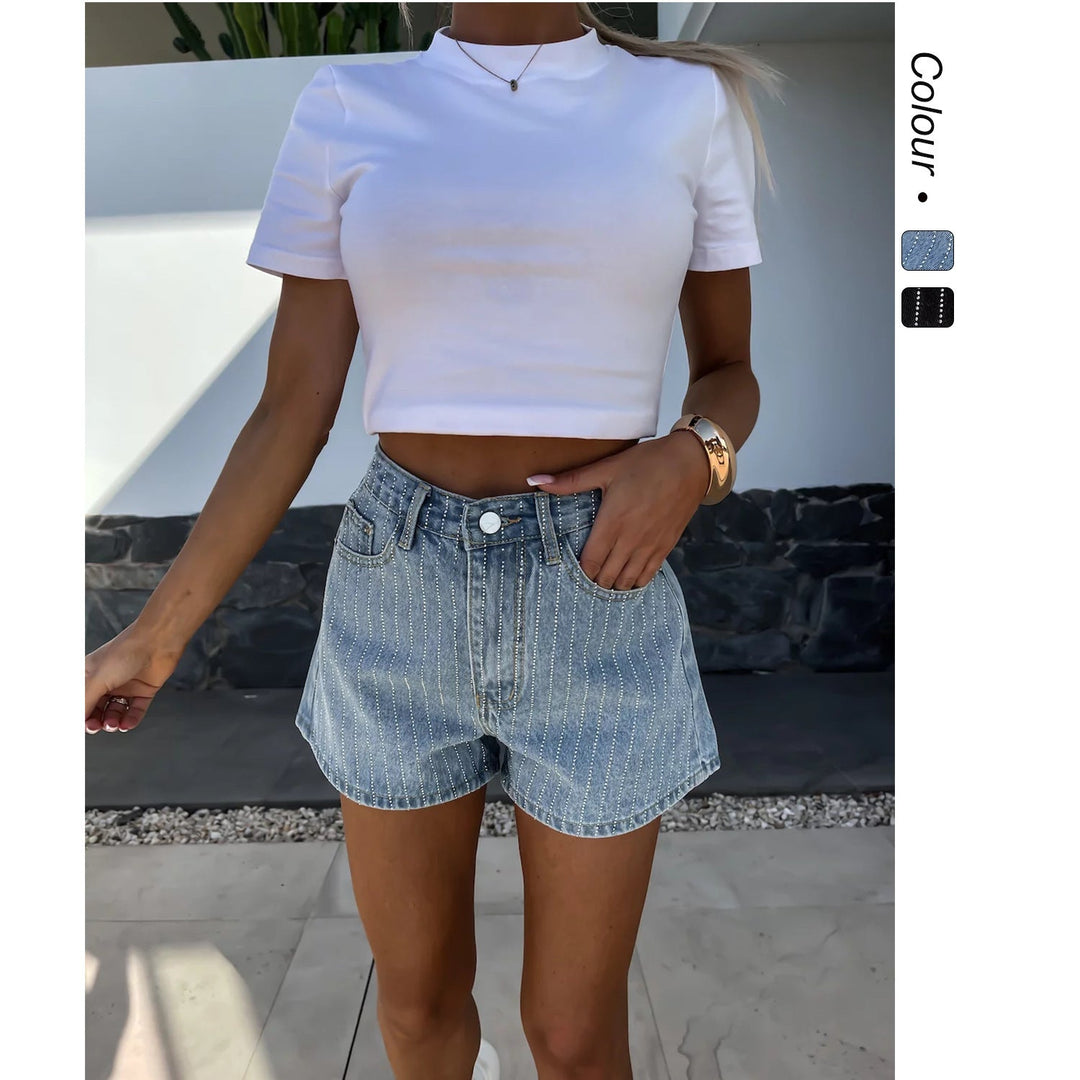 Damen Denim-Shorts mit Klassischem Schnitt und Feinen Nadelstreifen Aliams