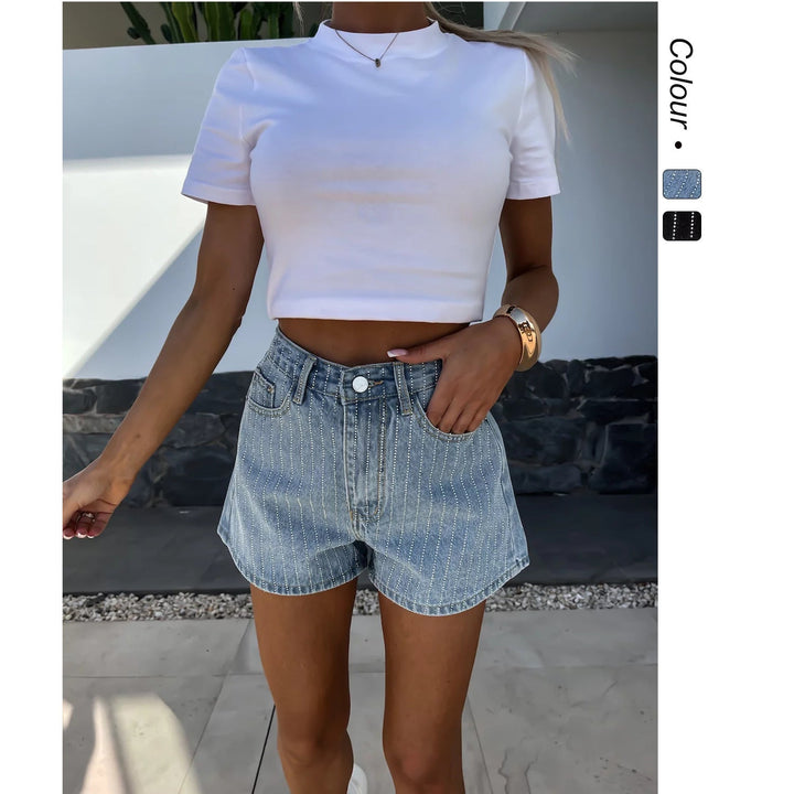 Damen Denim-Shorts mit Klassischem Schnitt und Feinen Nadelstreifen Aliams