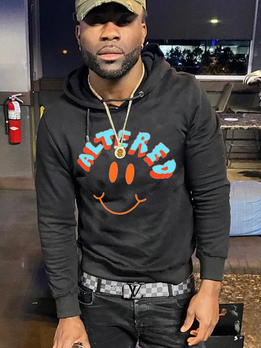 Herren Kapuzenpullover mit auffälligem Smiley-Print und bequemer Passform Aliams