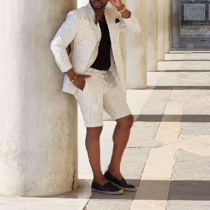 Herren elegantes Kurzanzug-Set mit Streifenmuster und modernem Schnitt Aliams