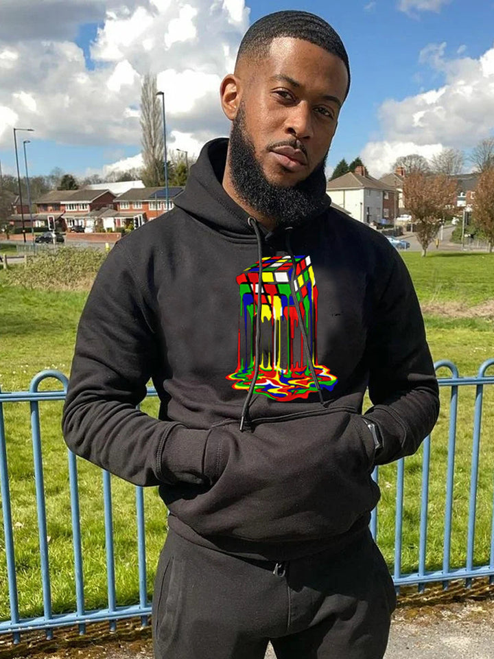 Herren Kapuzenpullover mit kreativem Rubik's Cube Grafikdruck Aliams