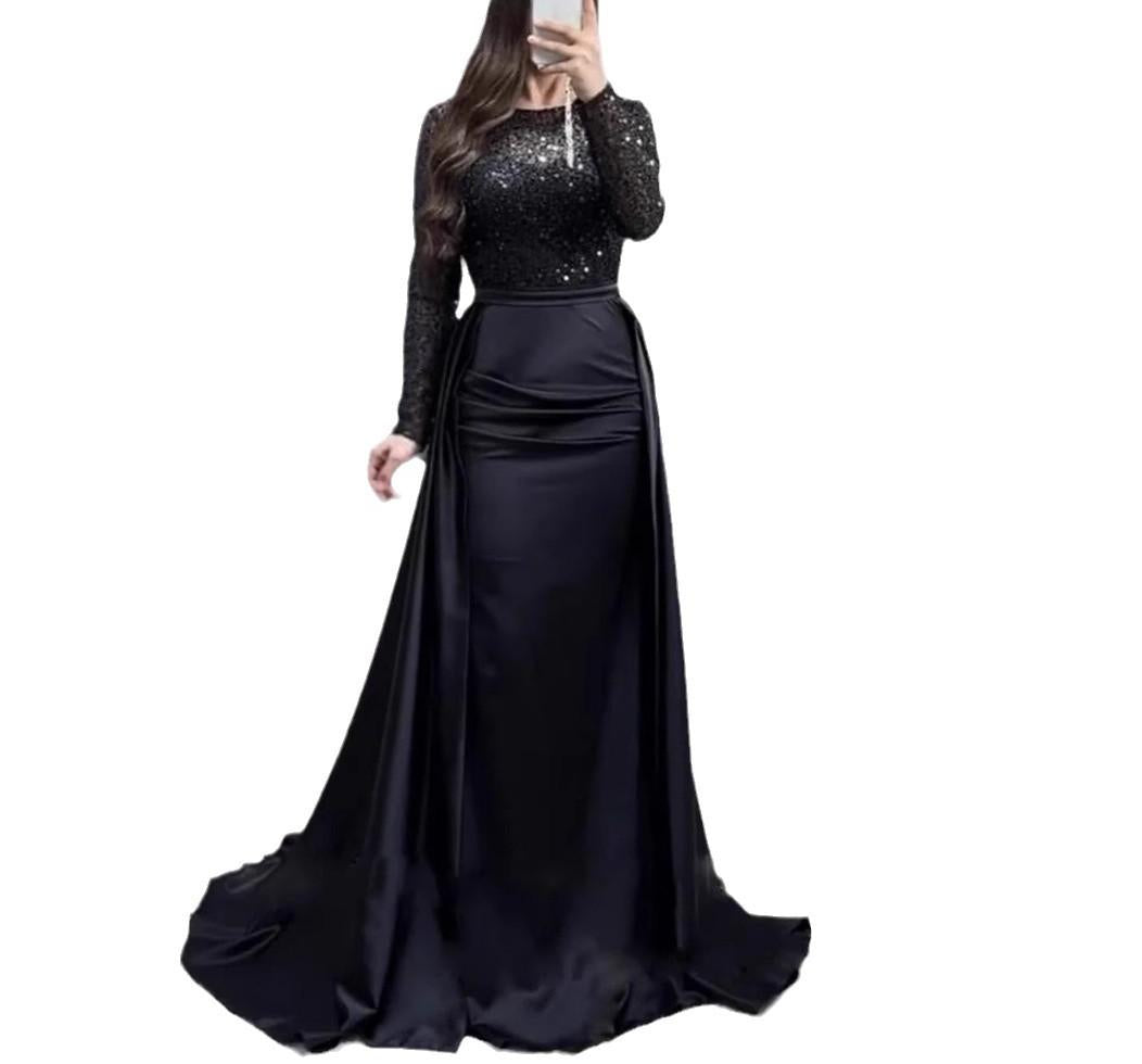 Damen Glamouröses Abendkleid mit Funkelnden Perlen und Fließendem Rock Aliams