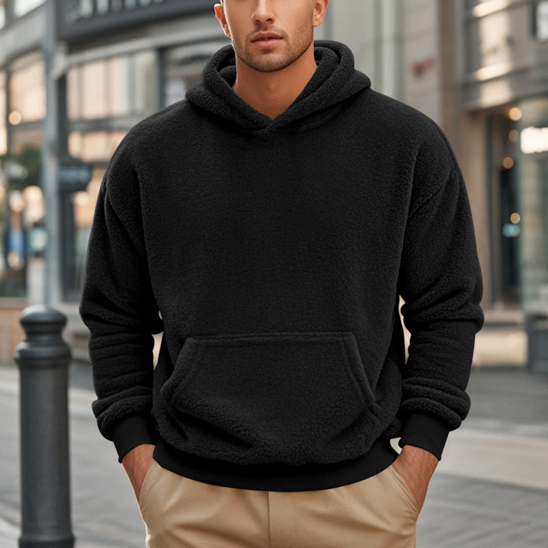 Herren Hoodie aus kuscheligem Teddy-Fleece mit Kängurutasche und breiten Bündchen Aliams
