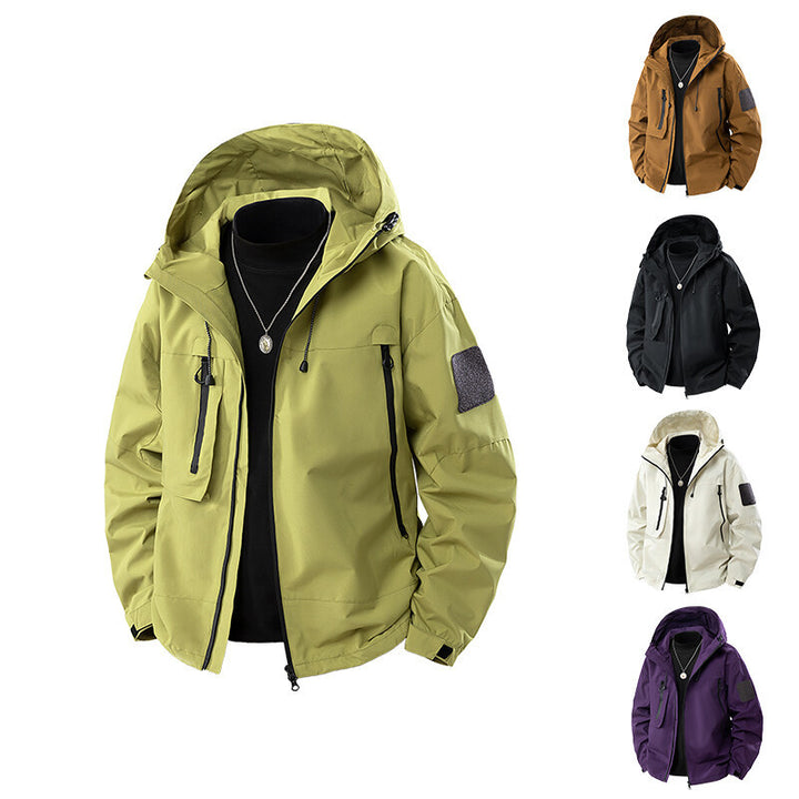 Herren wasserfeste Multifunktionsjacke mit Kapuze und praktischen Taschen Aliams