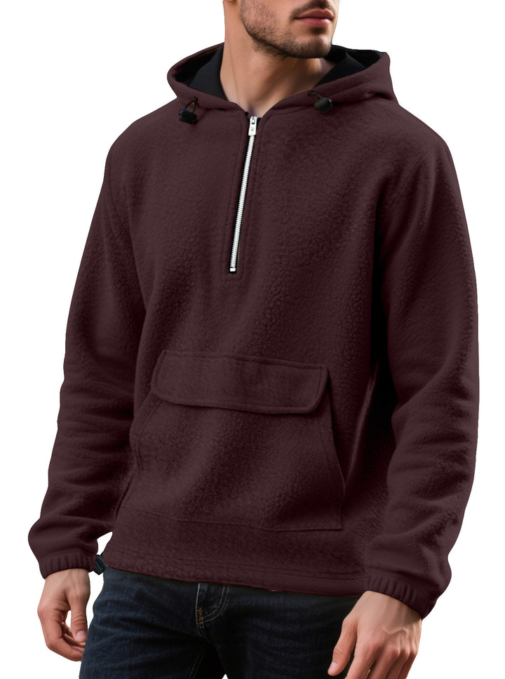 Herren Fleece-Kapuzenpullover mit halbem Reißverschluss und praktischer Kängurutasche Aliams