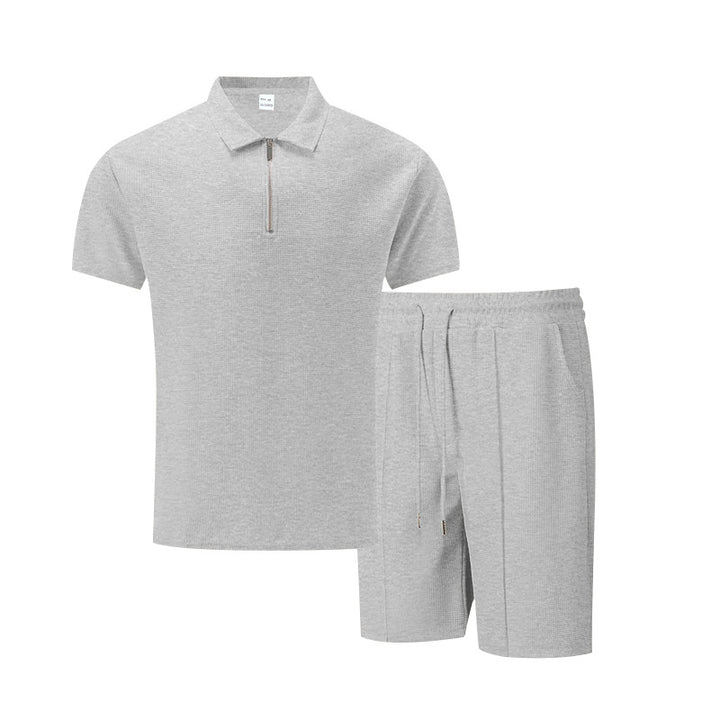 Herren sportliches Kurzarm-Poloshirt und Shorts-Set mit Reißverschluss Aliams