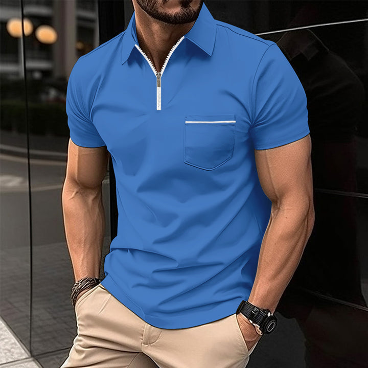 Herren Kurzarm Poloshirt mit Reißverschluss und Brusttasche Aliams