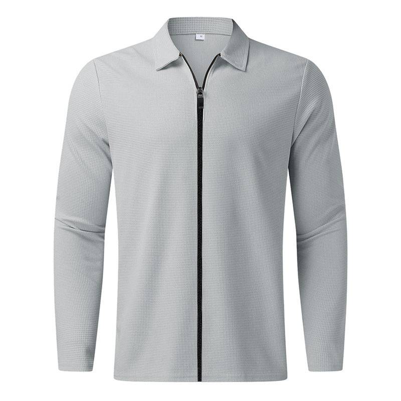 Herren sportliches Langarm-T-Shirt mit Reißverschluss und atmungsaktivem Strukturdesign Aliams